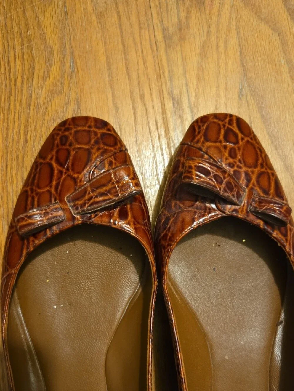 Sarah Flint Croc-Embossed Leather Ballet Flats in Chestnut Brown